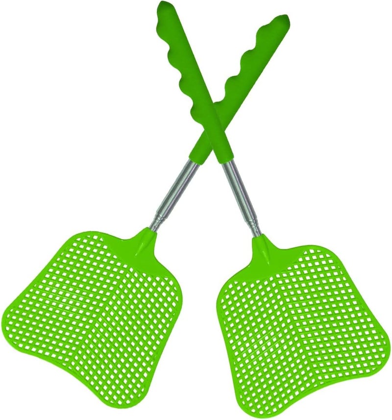 Wapodeai 2 Pack Fly Swatters Heavy Duty Set, Telescopic Fly Swatter, Stainless Steel Handle for Flyswatter (Green) - Image 1